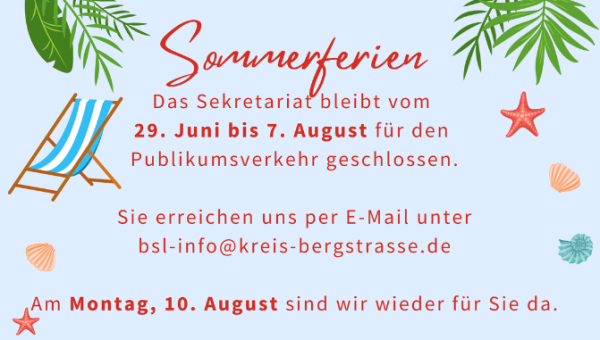 Öffnungszeiten des Sekretariats während der Sommerferien